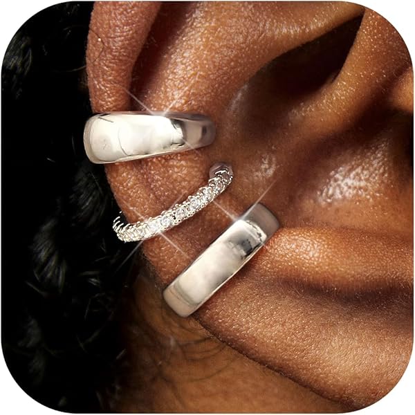 Adramata Set 4 Paia Orecchini In Argento 925 Placcato Oro - Cerchi, Ear Cuff, Borchie CZ, Impilabili, Per Piercing Multipli