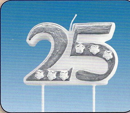 1 KERZE Jubiläumszahl 25 SILBER HOCHZEIT GEBURTSTAG ZAHL 25. SILBERHOCHZEIT