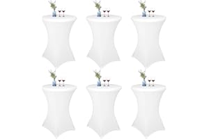 YMHPRIDE Lot de 6 Blanc Housse pour Table Haute, Nappe Mange Debout 80x110cm Blanc Nappes à Coins Carrés Extensibles en Spandex pour Cocktail Mariage Banquet Anniversaire Banquet Bar Table
