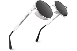 CGID E72 Lunettes de soleil homme femme ronde polarisées inspirées du style retro Steampunk en cercle métallique