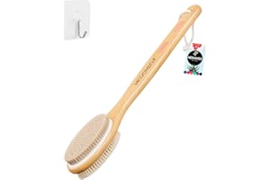 HEDONIO Hedonic Body Brush with Natural Soft & Stiff Bristles - Long Handle Back Scrubber for Shower & Bath Use for Dry Brushing Exfoliating Washing Lymphatic Drainage Dry Skin Cellulite Scrub Massage Bathing