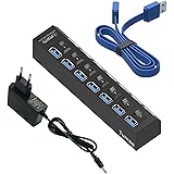 Tumao USB 3.0 Hub 7 Ports mit Netzteil, USB 3.0 Datenhub 7 Ports Adapter Super Speed mit 5V 2A USB Power Adapter unabhängige 