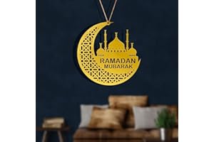 LANCRY 20×20cm Ramadan Decorations,Acrylic Eid Mubarak Decorations for Home with Rope And Hook,Ramadan Mubarak Hanging Decoration Eid Ornaments for Islamic Muslim Party (Gold)