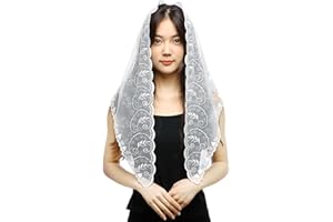 runrayay Catholic Church Mantilla Veil, Spanish Lace Head Covering Chapel Mass Veil for Christian Prayer White, Style 2