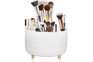 CLIPLANYARD Cosmetic Make Up Organiser, 360° Rotating Brush Organiser, Cosmetic Shelf, Eyeshadow Brush, Lipstick Case, Cosmetic Organisers for Room Decor Dressing Table, Bedroom, Bathroom White (WHITE)