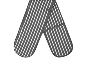 RASH Accessories Double Oven Gloves Butcher Quilted Stripe Pot Holder Heat Resistant Mitt 100% Cotton (Grey)