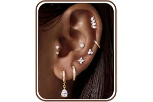 Chriscoco 8 par örhängen set förgyllda 14K gyllene örhängen dam kreoler silver 316L kirurgiskt stål medicinska örhängen allergivänliga små kreoler tragus helix piercing öra