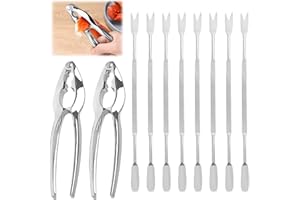 LEUUD Cubiertos Marisco de Acero Inoxidable, Herramientas de Mariscos con 2 Pinzas Marisco y 8 Tenedores para Descascarar Mariscos, Tenaza para Langosta/Nuez/Cangrejo/Mariscos Alicates, Utensilios Marisco