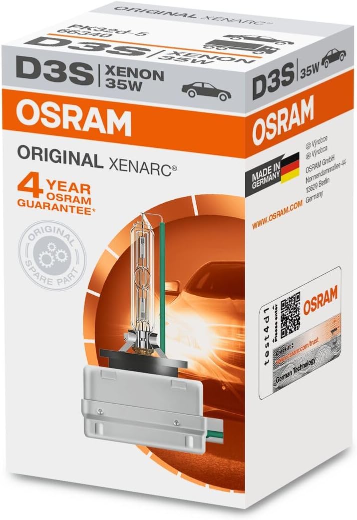 OSRAM 66340 XENARC ORIGINAL D3S HID, lámpara de xenón, de descarga, calidad de equipamiento (OEM), estuche (1 unidad), 3200 lm, temperatura de color 4300K