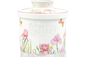 HNCY Francuska maselniczka ceramiczna (biała + kwiaty)