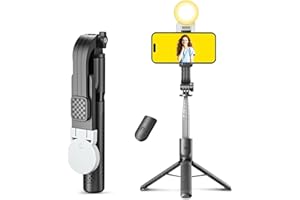 VOWOBEST Selfie Stick Stativ mit Fülllicht,125cm extra langes Handy Stativ,einziehbarer tragbarer Selfie Stick mit Abnehmbarer Fernbedienung und stabilem Stativständer,für Samsung/Huawei/iPhone