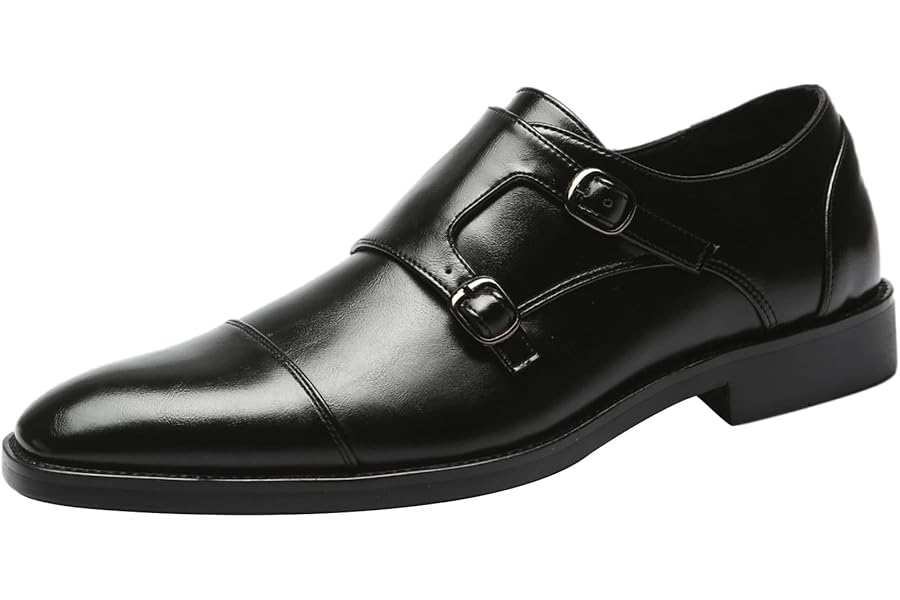 ANUFER Men Shoes Brogue Smart Monk Elegant Ceremony Shoes with Real Leather Wooden Heel