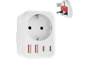 Clomnpe Adaptateur Prise Anglaise UK, Adaptateur de Voyage avec 2USB (3.4A)& 2 USB-C with 1 Socket, Adaptateur de Type G pour l'Angleterre, Irlande, Dubaï, Les Maldives et Le Qatar