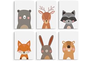 Hambient Poster Kinderzimmer - Bilder Babyzimmer Deko, Junge, Mädchen - Wandbilder, Kinderposter, Dekoration - 6er Bild Set (21 x 30 cm - Ohne Rahmen, Dschungel Wilde Tiere)