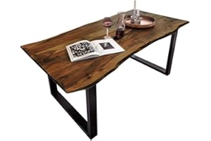‎SAM SAM Esszimmertisch 120x80 cm Quinn, echte Baumkante, nussbaumfarben, massiver Esstisch aus Akazienholz, Metallbeine Schwarz, Baumkantentisch