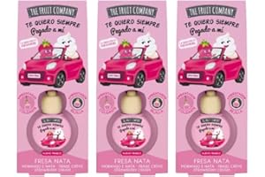 TIENDIFY - Pack de 3 Ambientadores Coche 2en1 The Fruit Company | Aroma Frutal, Absorbe Olores, Sin Alcohol, Extractos Naturales | Rejilla o Colgante | Larga Duración +45 Días (FRESA & NATA)
