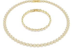 Swarovski Una Angelic Set, Weißes und Vergoldetes Set aus Halskette und Armband mit Strahlenden Kristallen im Rundschliff, Länge Kette: 38-40 cm, Länge Armband: 16.5-19 cm