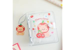 runrayay Bear Cherry Photocard Holder Book, 3 Inch Clear Mini Photo Album Collect Book 40 Pockets with Pendant DIY Keychian for Collecting Picture