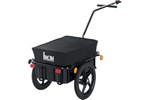 HOMCOM Remolque de Bicicleta Negro para Carga de 40 kg, Carro de Mano con Tela Oxford Impermeable, Reflectores, Marco de Acero y Asas para Transporte de Equipaje, 144x59x80 cm