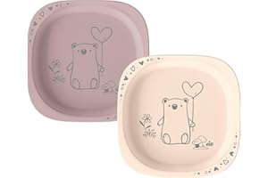 nip – Kinderteller | ab 4 Monaten | 2er Set | Bruchfester und ergonomischer Kinderteller aus über 90% nachwachsenden Rohstoffen, mikrowellen- und spülmaschinengeeignet, ideal für Beikost | Rosa