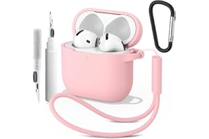 Wanme Cover per AirPods 4 2024 Case con Penna Pulita, Custodia Protettiva in Morbido Silicone per AirPods 4 con Moschettone e Corda Sospesa, LED Visibile