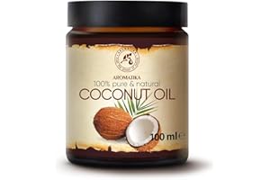 AROMATIKA TRUST THE POWER OF NATURE Unrefined Coconut Oil - 100% Pure Natural Cold Pressed 100ml Glass Bottle - Cocos Nucifera Oil - Indonesia - Benefits for Skin Hair Face Body