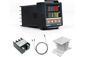 YEARNINGLIFE REX-C100 - Regolatore di temperatura digitale, termostato PID con relè di ingresso con sensore K, sonda 1 m, con dissipatore di calore e termometro