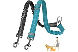 OUDQFCJ Laisse pour 2 Chiens, Double réglable, sans enchevêtrement, 360° rotative, réfléchissante, d'entraînement, Double pour Petits, Moyens et Grands Chiens (Noir+Bleu)