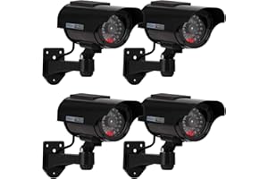 ERWEY 4 Pezzi Telecamera Finta da Esterno/Interno Solare con LED Lampeggiante, Videocamera Sorveglianza Fittizia, Telecamera di Sicurezza Fasulla CCTV (Nero)