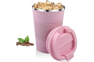 Relota Taza de café aislada, 380 ml, rosa, aislada, reutilizable, acero inoxidable 304, taza de coche con tapa, taza de café impermeable para café caliente y frío, leche y té