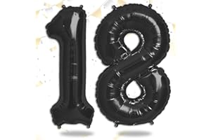 FUNXGO® Ballon Géant Numéro 18 Noir - Ballon decoration anniversaire 18 ans - deco anniversaire 18 ans Femme ou homme - Gonflables à l'Hélium -Happy Birthday Decoration - Ballon 18 Noir