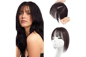 XFSRG Flequillo Postizo Pelo Natural Clip Humano Cabello Extensión de Aire Postizo con Flecos para Mujeres el Uso Diario(Marrón-negro)
