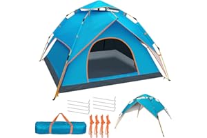 HJZ Camping Tent Automatic Instant Pop-Up Tent Family 3-4 Person Dome Tent, Waterproof Windproof Canopy Shelter Portable for Backpacking Trekking Camping Hiking Climbing Picnic Beach Fishing Outdoor