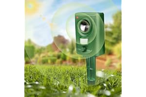 KOEPUO Ultrasonic Cat Repellent Cat Scarers for Gardens Waterproof Fox Deterrent Battery Operated Animal Repeller Adjustable Sensitivity for Farm Yard Orchard Dogs Birds Squirrels Rodent Upgraded