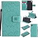 Produktbild Lonchee Sony Xperia M4 Aqua Leder Wallet Tasche Brieftasche Schutzhülle , Sonnenblumen geprägten Muster Design Hochwertige PU Leder Folio Tasche Case Hülle im Bookstyle mit Standfunktion Kredit Kartenfächer (grün)