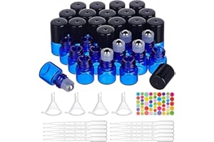 BENECREAT 30 Pack 1ml Azul Botellas para enrollar de vidrio, Botella Roll-on de aceites esenciales con bolas de rodillos de acero inoxidable