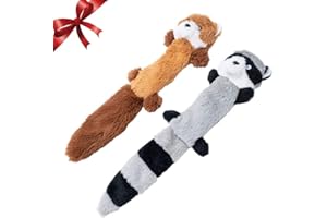 JOYELF Pluszowe piszczące zabawki dla psów, bez wypychania, zabawki dla średnich psów i dużych psów, interaktywne zabawki dla psów z piszczącym i marszczonym papierem – lis i szop pracz