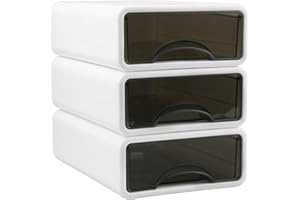 Eozighi 3 Pezzi Cassettiera Plastica Cassettiera in Plastica Cassetti Plastica Impilabili Cassettiera da Scrivania per L'ufficio, Toeletta, Bagno, Scrivania (Bianco)