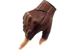 Harssidanzar Gants sans Doigts de Moto à écran Tactile en Peau de chèvre à Doigt Complet pour Hommes GM037EU