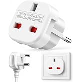 Kyro tech İngiltere AB Seyahat Adapt&ouml;r&uuml;, UK G Tip 3 Pin&rsquo;den Avrupa E, F Tipi 2 Pin Priz D&ouml;n&uuml;şt&uuml;r&uuml;c&uuml;, G&uuml;venlik Kilitli, 240V 1