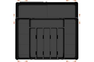 FERRGIA Organizador de Cubiertos,6-9 Compartimentos,Ancho de 36.5 a 54 cm,Organizador Cubiertos para Cajón Expandible,Cubertos para Cajon Cocina Extensible para Cucharas Tenedores Cuchillos,Negro
