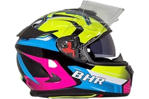BHR Casco Integral de Motocicleta con Doble Visor 813 RACE | Casco Integral de Motocicleta Homologado ECE con Visor Solar | Casco para Hombre/Mujer |SPIDER YELLOW | XL