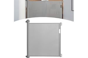 JNGLGO Barriera di sicurezza per scale retrattili 0-180 cm, barriera di sicurezza per neonati e cani, funzionamento a una mano, barriera di protezione per scale/porte/corridoi, grigio