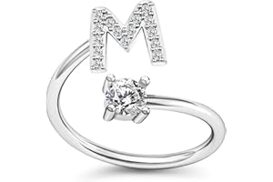 Yifnny Alphabet Ring, Anfangsring 26 Alphabet Intarsien Zirkonia Großbuchstabe A-Z Offener Verstellbarer Mittelfinger Ring Silber Initial Buchstabe Ringe für Damen