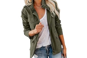 Tomwell Veste Femme Militaire Blouson Parka pour Femme Mi-Saison Manteau Court Casual Zipper Jacket Poches Utility Jacket Automne Hiver Veste Manteau Outwear