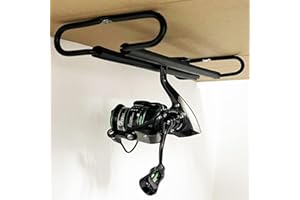 AUXPhome Présentoir de moulinet de pêche en métal, support de rangement pour moulinet de pêche au plafond pour garage, cabine et cave, peut contenir 3 moulinets de pêche (pas de moulinet de pêche