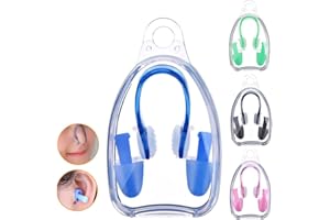 BHGWR 4 Pièces pince-nez et bouchons d'oreilles pour la natation, bouchons pour le nez en silicone souple et bouchons d'oreille pour adultes enfants (Noir/Rose/Vert/Bleu)
