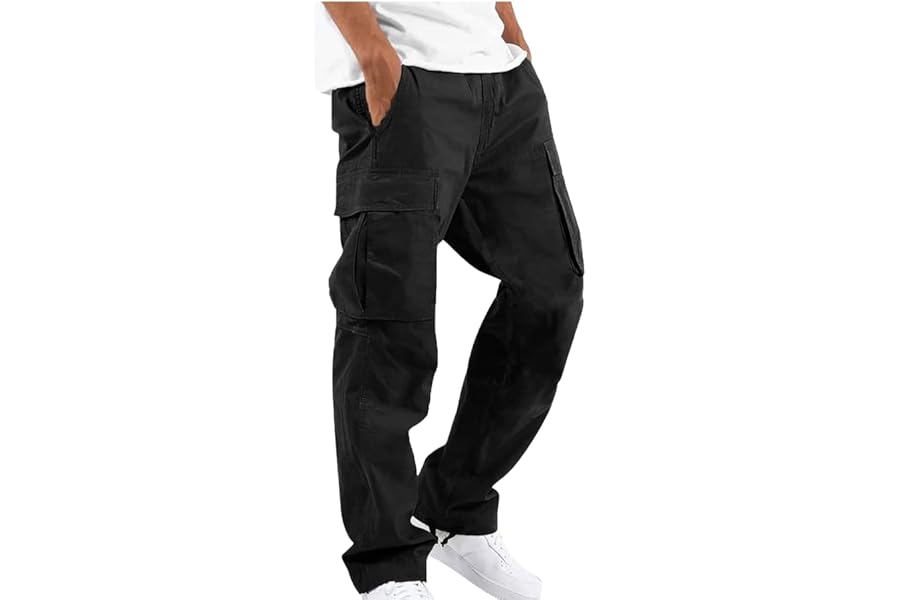 YAOHUOLE Men's Cargo Pants Casual Cotton Stretchy Drawstring Waist Trousers
