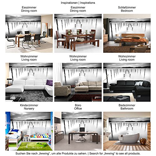 Fototapete 254×184 cm PREMIUM Wand Foto Tapete Wand Bild Papiertapete – Wasser Tapete Steg Wasser See Holz Himmel schwarz weiß – no. 3009 - 5