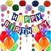 Price comparison product image Premium Birthday Party Decoration Kit - 1 Happy Birthday Bunting Banner + Set of 8 Flower Pom Poms + 4 meters Rainbow Garland + Pack of 12 Big Pearled Balloons. Deco Ideas for Baby Girl and Boy of Every Age by Jonami Party.